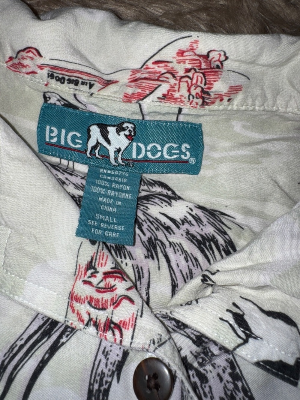 Big Dogs VTG Cream Tropical Print Short-Sleeve Button-Down Graphic Shirt SZ S - Picture 6 of 8
